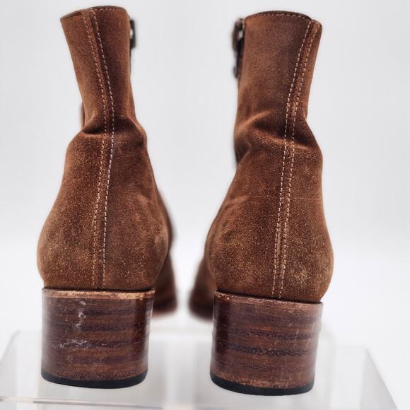 Ann Mashburn Brown Suede Ankle Booties Women 39 Side Zip Heel Boho Western S0064 - Picture 5 of 8
